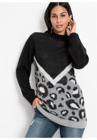 Sweter w cętki leoparda bonprix jasnoszary melanż - czarny. Kolor: szary. Materiał: materiał, akryl, poliamid. Wzór: melanż. Sezon: jesień #2