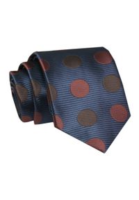 Alties - Krawat - ALTIES - Brązowe Grochy, Granatowe Tło. Kolor: brązowy, beżowy, wielokolorowy, niebieski. Materiał: tkanina. Wzór: grochy. Styl: elegancki, wizytowy
