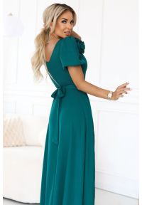 Numoco - Długa suknia wieczorowa rozkloszowana butelkowa zieleń. Okazja: na studniówkę, na ślub cywilny, na wesele, na imprezę. Styl: wizytowy. Długość: maxi #5