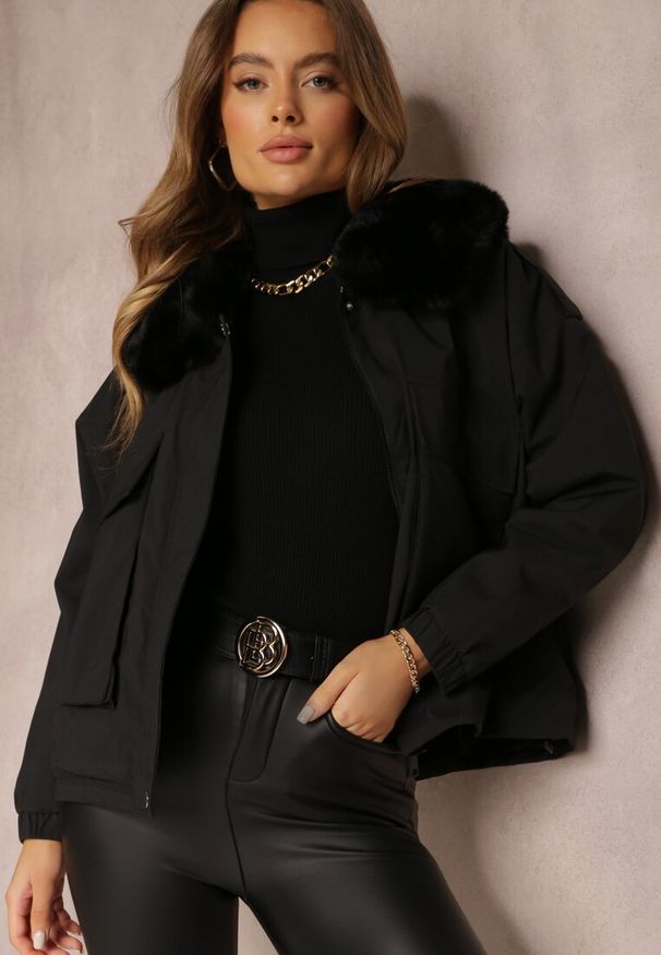 Renee - Czarna Kurtka z Futerkiem Morgaia. Kolor: czarny. Materiał: futro. Styl: elegancki, klasyczny