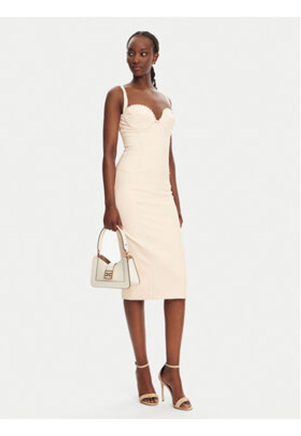 Elisabetta Franchi Sukienka koktajlowa AB85052E2 193 Beżowy Regular Fit. Kolor: beżowy. Materiał: syntetyk. Styl: wizytowy