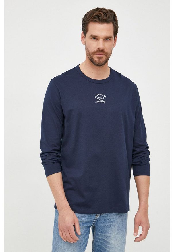 PAUL & SHARK - Paul&Shark longsleeve bawełniany kolor granatowy z nadrukiem. Kolor: niebieski. Materiał: bawełna. Długość rękawa: długi rękaw. Wzór: nadruk