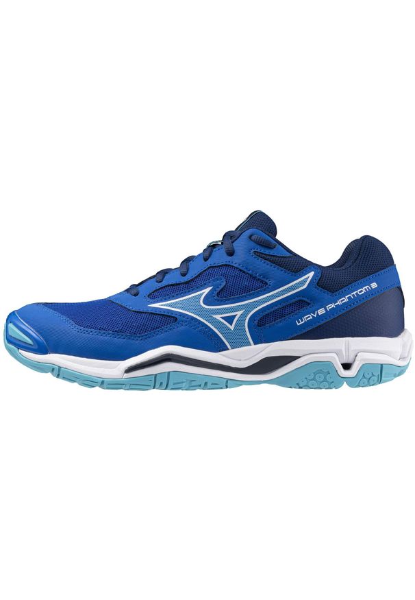 Buty halowe Mizuno Wave Phantom. Kolor: niebieski, wielokolorowy, biały. Model: Mizuno Wave