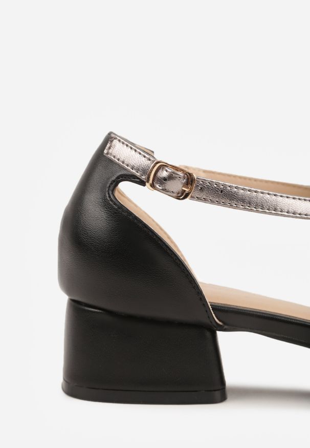 Born2be - Czarne Czółenka na Obacasie z Wycięciami i Metalicznymi Paskami Prosilis. Okazja: na co dzień. Zapięcie: pasek. Kolor: czarny. Materiał: koronka. Obcas: na obcasie. Styl: casual, elegancki. Wysokość obcasa: średni