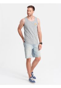 Ombre Clothing - Bawełniany tank top męski z nadrukiem Summer Vibe – szary melanż V3. Okazja: na plażę, na co dzień. Kolor: szary. Materiał: bawełna. Długość rękawa: bez rękawów. Wzór: melanż, nadruk. Sezon: lato. Styl: wakacyjny, sportowy, casual, elegancki #5
