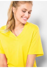 Długi shirt z dekoltem w szpic (5 sztuk), krótki rękaw bonprix łososiowy pomarańczowy + lazurowy + jasna limonka + szmaragdowy + biały. Kolor: pomarańczowy. Długość rękawa: krótki rękaw. Długość: krótkie #6