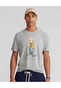 Ralph Lauren - RALPH LAUREN - Szara koszulka z misiem Polo. Typ kołnierza: polo. Kolor: szary. Materiał: jeans, bawełna. Wzór: aplikacja, kolorowy, nadruk #1