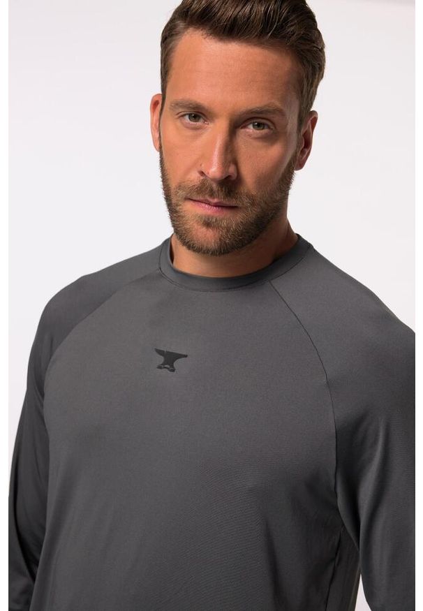 JAY-PI - Męska Koszulka z długim rękawem Iron Anvil fitness szybkoschnąca. Kolekcja: plus size. Kolor: szary. Materiał: elastan, poliester, materiał. Długość rękawa: długi rękaw. Długość: długie. Sport: fitness