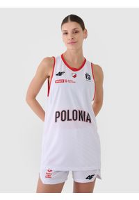 4f - Koszulka meczowa replika domowa z sezonu 2024/25 damska 4F x Polonia Warszawa - multikolor. Typ kołnierza: dekolt w serek. Kolor: wielokolorowy. Materiał: włókno, dzianina, materiał, syntetyk. Wzór: ze splotem, nadruk, gładki. Sport: koszykówka, fitness