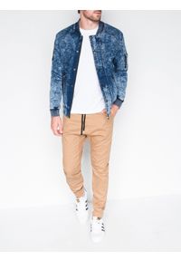 Ombre Clothing - Kurtka męska przejściowa jeansowa C240 - niebieska - XXL. Kolor: niebieski. Materiał: jeans. Wzór: moro, aplikacja. Styl: militarny #3