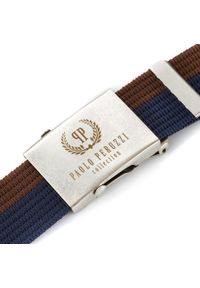 Pasek parciany PAOLO PERUZZI PW-02-95 CM brązowo-granatowy. Kolor: niebieski, wielokolorowy, brązowy. Materiał: materiał. Wzór: paski #1