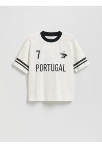 Reserved - T-shirt z nadrukiem - złamana biel. Materiał: bawełna, dzianina. Wzór: nadruk