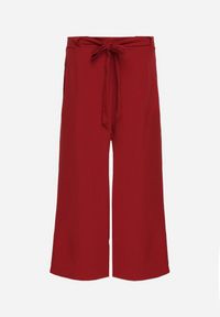 Born2be - Bordowe Spodnie Szerokie z Wiązaniem w Pasie Paper Bag Tisallas. Kolor: czerwony. Styl: elegancki #3