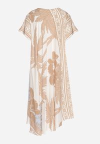 Born2be - Beżowa Sukienka z Wiskozy o Rozkloszowanym Kroju w Roślinny Wzór Miratiela. Okazja: na co dzień. Kolor: beżowy. Materiał: wiskoza. Długość rękawa: krótki rękaw. Sezon: wiosna, lato. Styl: casual, elegancki #7