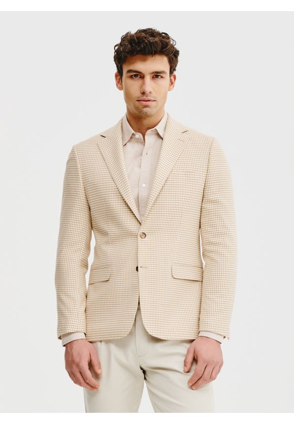Pako Lorente - PAKO LORENTE - Jasna marynarka męska w pepitkę. Materiał: poliester, elastan, wiskoza. Sezon: wiosna