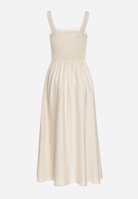 Born2be - Beżowa Wiskozowa Sukienka o Rozkloszowanym Kroju z Kwadratowym Dekoltem Avmila. Typ kołnierza: dekolt kwadratowy. Kolor: beżowy. Materiał: wiskoza. Styl: klasyczny #5