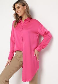 Born2be - Różowa Koszula na Guziki o Przedłużonym Kroju Alephio. Kolor: różowy. Materiał: materiał. Długość: długie. Styl: elegancki #1