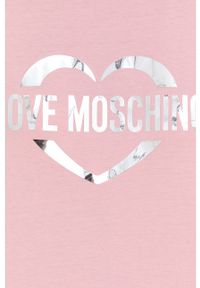 Love Moschino Sukienka kolor różowy mini oversize. Kolor: różowy. Materiał: dzianina. Długość rękawa: krótki rękaw. Typ sukienki: oversize. Długość: mini #2