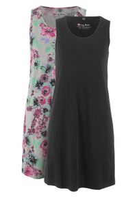Sukienka z dżerseju (2 szt.) bonprix jasnoszary melanż w kwiaty + czarny. Kolor: szary. Materiał: jersey. Wzór: melanż, kwiaty #1