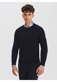 Pako Lorente - PAKO LORENTE - Granatowy sweter męski o-neck. Kolor: niebieski, brązowy. Materiał: bawełna. Sezon: jesień