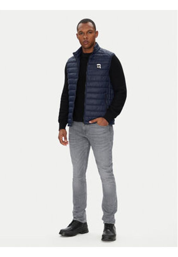 Karl Lagerfeld - KARL LAGERFELD Bezrękawnik 505711 553590 Granatowy Regular Fit. Typ kołnierza: dekolt w karo. Kolor: niebieski. Materiał: syntetyk. Długość rękawa: bez rękawów