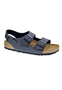 Birkenstock Milano Czarne Kapcie Dorosłych. Zapięcie: klamry. Kolor: czarny. Materiał: guma, materiał, skóra, syntetyk. Szerokość cholewki: normalna. Sport: turystyka piesza