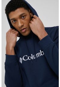 columbia - Columbia bluza męska kolor granatowy z kapturem z aplikacją. Okazja: na co dzień. Typ kołnierza: kaptur. Kolor: niebieski. Materiał: dzianina. Wzór: aplikacja. Styl: casual