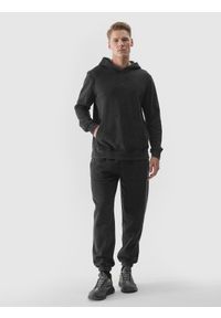 4f - Spodnie dresowe joggery męskie - czarne. Kolor: czarny. Materiał: dresówka. Wzór: ze splotem, nadruk, gładki
