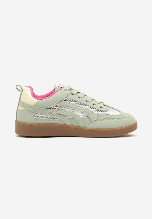 Renee - Jasnozielone Sneakersy ze Wstawkami z Siatki i Paskami na Boku Garisen. Zapięcie: pasek. Kolor: zielony