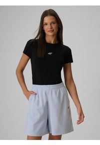 4f - 4F T-shirt slim gładki damski - czarny XL. Okazja: na co dzień. Kolor: czarny. Materiał: materiał. Wzór: gładki. Styl: casual, sportowy #1