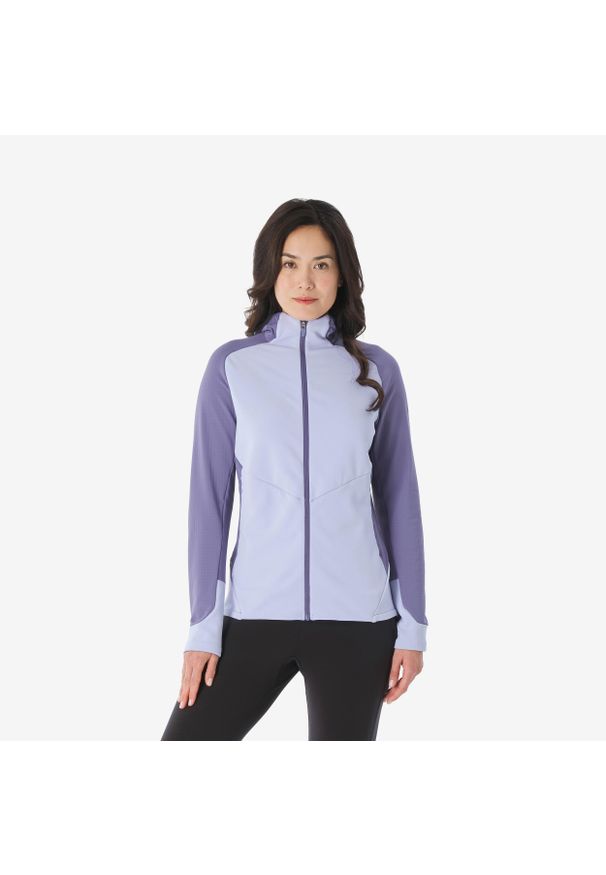 quechua - Polar turystyczny damski Quechua MH500 light zamek. Typ kołnierza: kołnierzyk stójkowy. Kolor: fioletowy. Materiał: polar. Długość rękawa: długi rękaw. Długość: długie. Sport: turystyka piesza