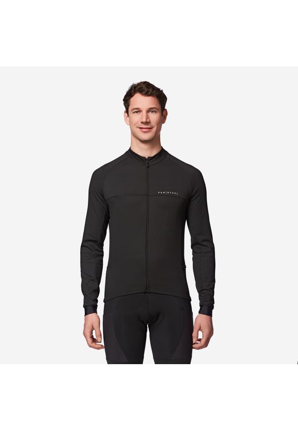 VAN RYSEL - Bluza rowerowa Triban RC100 długi rękaw. Kolor: czarny. Materiał: materiał, elastan, poliester, polar. Długość rękawa: długi rękaw. Długość: długie. Sport: kolarstwo