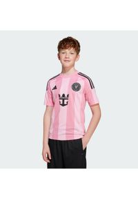 Adidas - Koszulka Inter Miami CF 25/26 Home Kids. Kolor: różowy. Materiał: materiał. Wzór: paski. Sport: piłka nożna