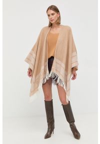 Patrizia Pepe poncho wełniane kolor beżowy. Kolor: beżowy. Materiał: wełna #2