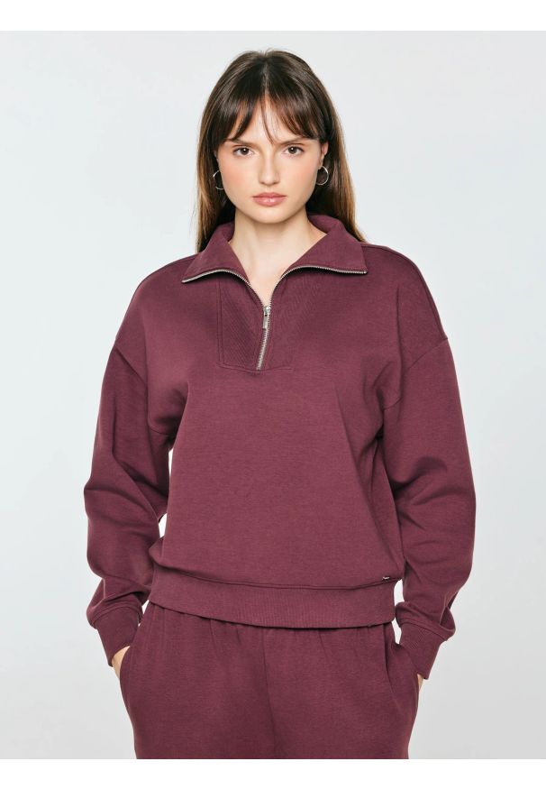 Big-Star - bluza damska z golfem bordowa dariana 604. Typ kołnierza: golf. Kolor: czerwony. Materiał: bawełna, dzianina. Styl: sportowy