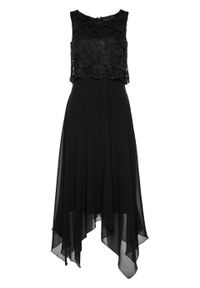 Sukienka szyfonowa z koronką bonprix czarny. Kolor: czarny. Materiał: szyfon, koronka. Wzór: koronka. Styl: wizytowy #1