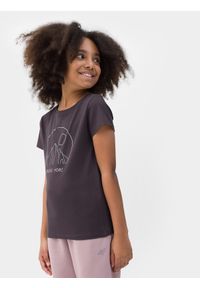4F JUNIOR - T-shirt z nadrukiem dziewczęcy. Kolor: fioletowy. Materiał: bawełna. Wzór: nadruk
