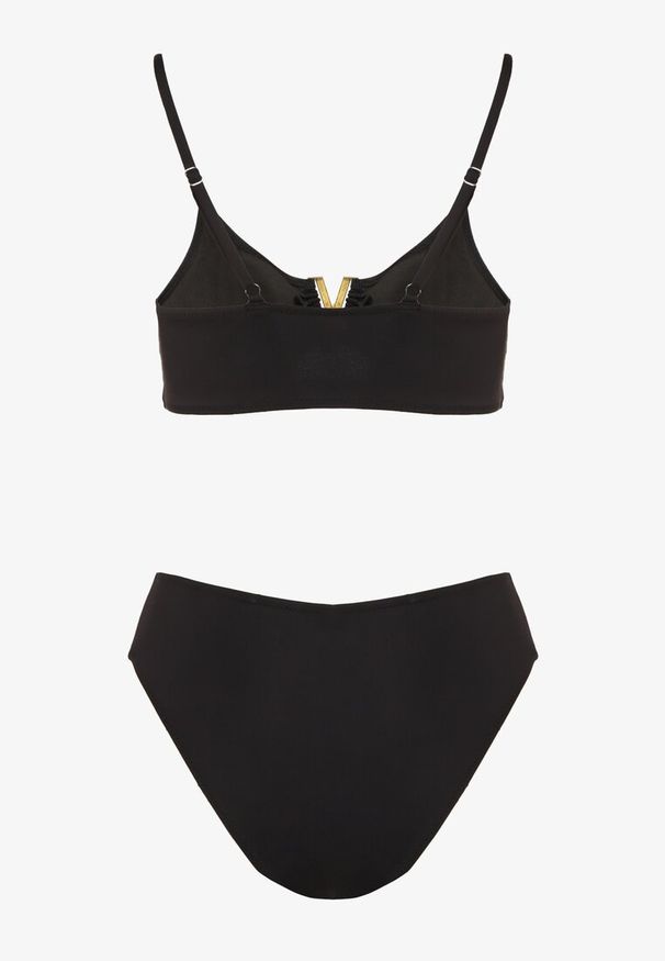 Born2be - Czarne Bikini Biustonosz z Metaliczną Ozdobą i Majtki Figi Kinirela. Kolor: czarny. Wzór: aplikacja