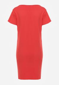 Born2be - Czerwona Bawełniana Sukienka T-shirtowa o Pudełkowym Kroju Ariesea. Okazja: na co dzień. Kolor: czerwony. Materiał: bawełna. Typ sukienki: proste. Styl: elegancki, casual #8