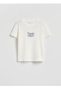 Reserved - T-shirt z modalem - złamana biel. Materiał: bawełna #1