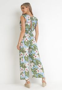 Born2be - Jasnoniebieski Bawełniany Kombinezon z Długimi Nogawkami w Kwiatowy Wzór Daina. Okazja: na spacer. Kolor: niebieski. Materiał: bawełna. Długość: długie. Wzór: kwiaty. Sezon: lato. Styl: elegancki, street #4