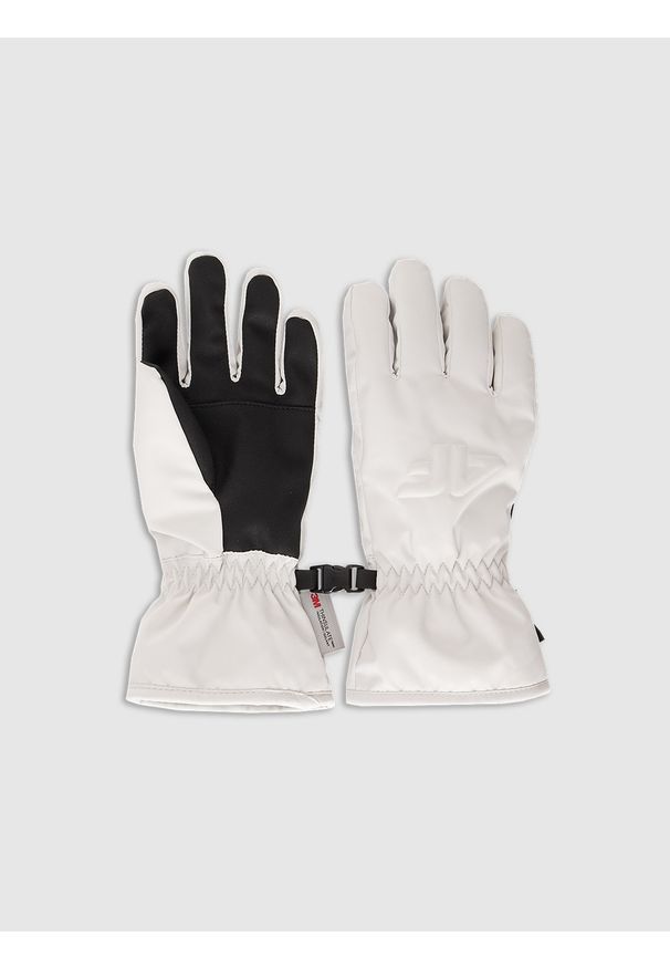 4f - 4F Rękawiczki narciarskie Thinsulate dziecięce - szare M. Kolor: szary. Materiał: materiał. Technologia: Thinsulate. Wzór: paski. Sezon: zima. Sport: narciarstwo