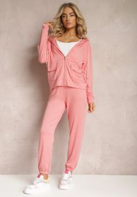 Renee - Różowy Bawełniany Komplet Dresowy Rozpinana Bluza z Kapturem i Spodnie Joggery Farila. Kolor: różowy. Materiał: bawełna, dresówka #5