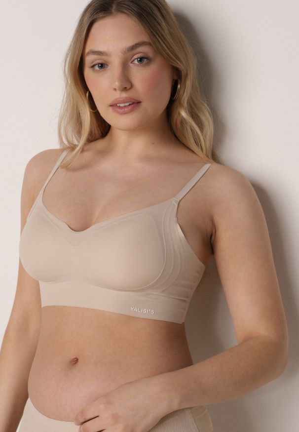 Born2be - Beżowy Bezszwowy Biustonosz Bez Fiszbin z Elastycznego Materiału Edalith. Kolor: beżowy. Materiał: materiał