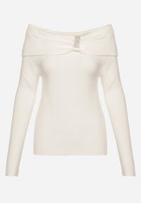 Born2be - Biały Sweter z Wiskozą Ozdobiony Cyrkoniową Aplikacją Marrise. Okazja: na co dzień. Kolor: biały. Materiał: wiskoza. Wzór: aplikacja. Styl: elegancki, glamour, casual #6