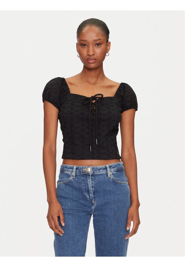 Guess Bluzka W5GP13 KCVA1 Czarny Slim Fit. Kolor: czarny. Materiał: bawełna