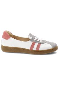 Trampki damskie Armodo, sznurowana konstrukcja z kontrastowymi paskami po bokach i klasycznym noskiem, białe, n1341-139/444/1236. Zapięcie: pasek. Kolor: szary. Styl: klasyczny #7