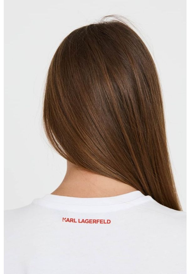 Karl Lagerfeld - KARL LAGERFELD Biały damski t-shirt ikonik lny, Rozmiar L. Kolor: biały. Materiał: len