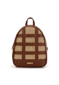 Wittchen - Damski plecak z ekoskóry ze wstawką z plecionki brązowo-beżowy. Kolor: brązowy, wielokolorowy, beżowy. Materiał: skóra ekologiczna. Wzór: paski, kratka. Styl: klasyczny #1