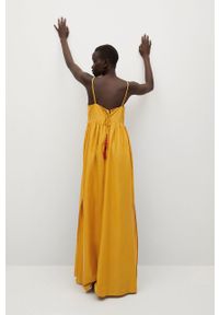 mango - Mango - Sukienka ADELE. Kolor: żółty. Materiał: bawełna, materiał. Długość rękawa: na ramiączkach. Wzór: haft. Typ sukienki: rozkloszowane #2